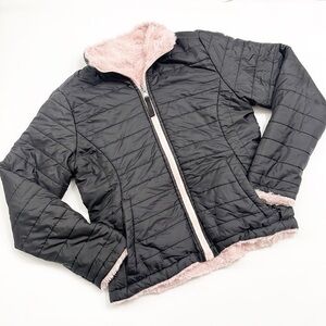 Me Jane pink/black fleece lined girls zip up puffer jacket